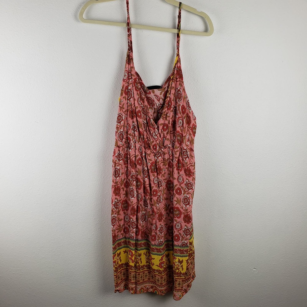 Shein Plus Women's Size 4XL Faux Wrap Slip Dress Pink Red Paisley Bohemian Print